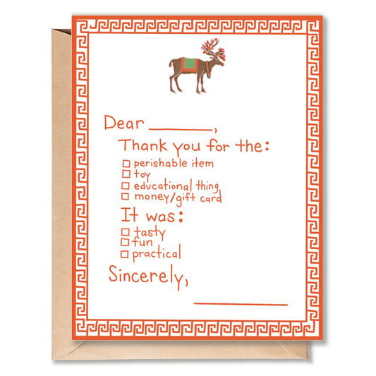 REINDEER THANK YOU CHECKLIST CARD