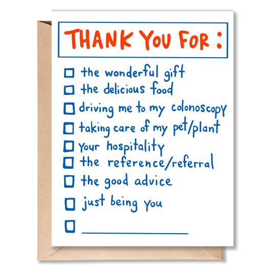 THANK YOU CHECKLIST CARD