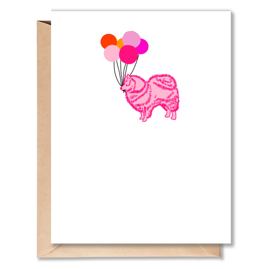 DOG WITH PINK BALLOONS CARD