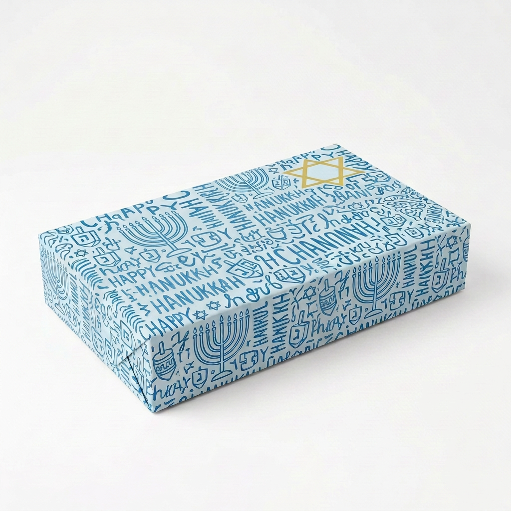 Rectangular wrapped shirt box with the bottom-left star removed